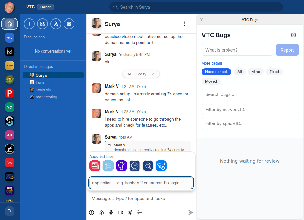 Your admin console in VTC
